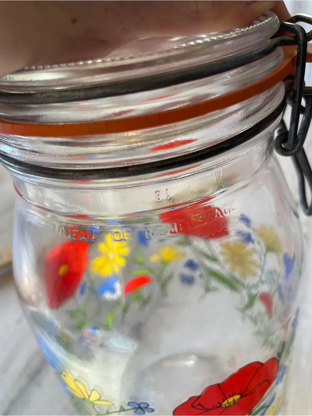 Vintage Floral Canister Jars with Red Poppy Design R Carman Arc France Set of 3